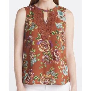Daniel Rainn Women's Floral Flow Tank with Crochet Neckline Plus Size 2X Orange